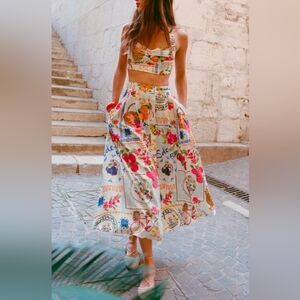 New NWT Zara Cottage Fruit Printed Button Ankle Skirt S